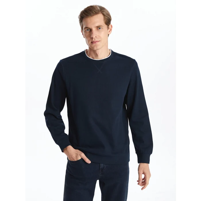 LCWAIKIKI Classic Lacivert Bisiklet Yaka Uzun Kollu Erkek Sweatshirt