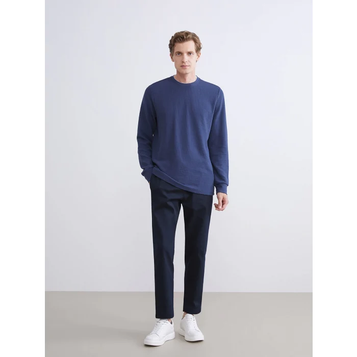 LCWAIKIKI Classic Lacivert Bisiklet Yaka Uzun Kollu Erkek Sweatshirt