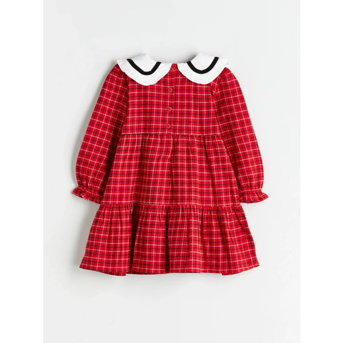 LCW Kids Kirmizi Bebe Yaka Ekose Desenli Kız Çocuk Elbise