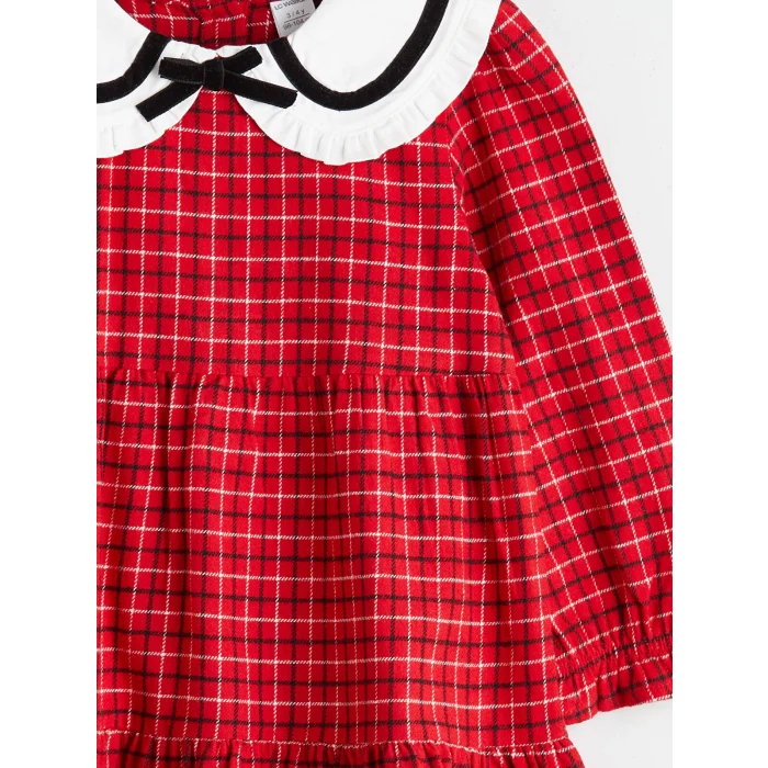 LCW Kids Kirmizi Bebe Yaka Ekose Desenli Kız Çocuk Elbise