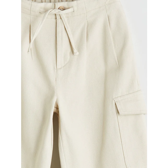 LCW Kids Bej Beli Lastikli Gabardin Kız Çocuk Pantolon