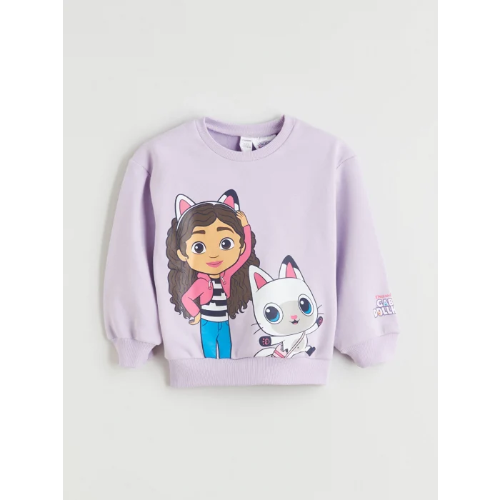 LCW Kids Lila Bisiklet Yaka Gabbys Dollhouse Baskılı Kız Çocuk Sweatshirt ve Tayt