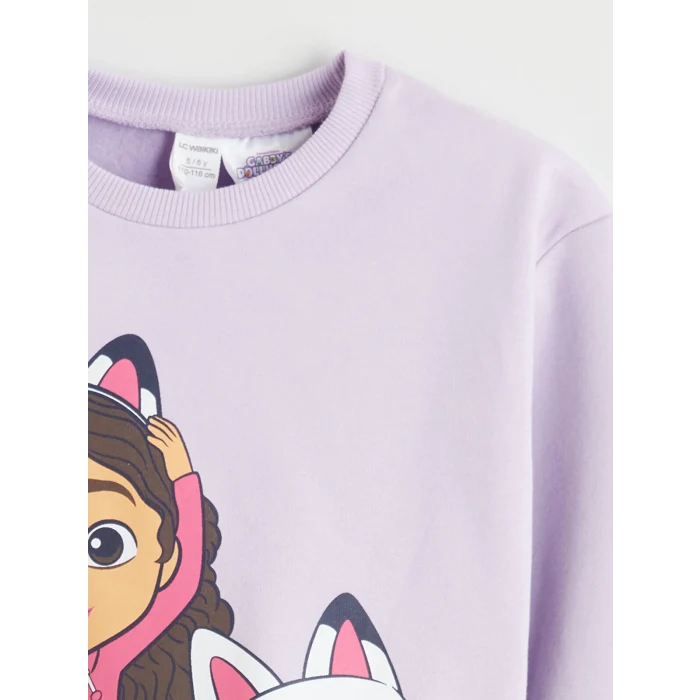 LCW Kids Lila Bisiklet Yaka Gabbys Dollhouse Baskılı Kız Çocuk Sweatshirt ve Tayt