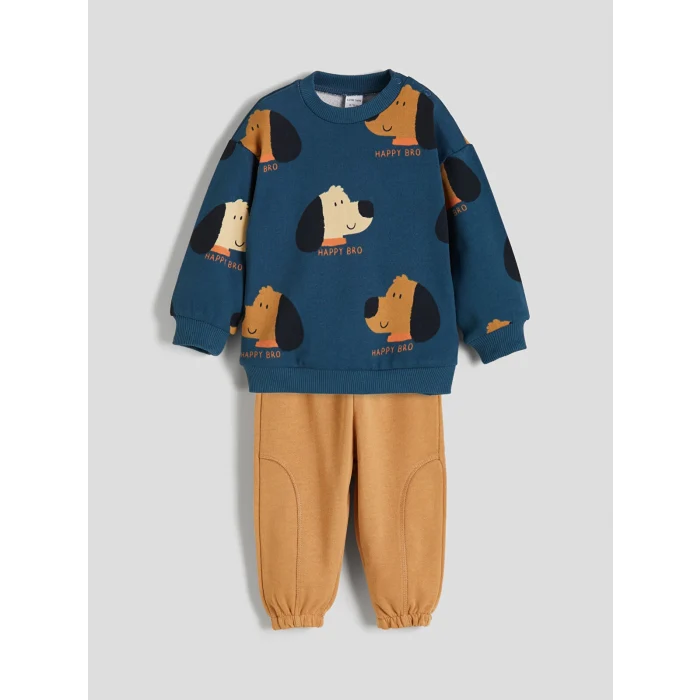 LCW baby Petrol Köpek Baskılı Erkek Bebek Eşofman Altı ve Sweatshirt 2li