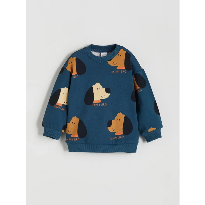 LCW baby Petrol Köpek Baskılı Erkek Bebek Eşofman Altı ve Sweatshirt 2li