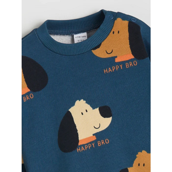 LCW baby Petrol Köpek Baskılı Erkek Bebek Eşofman Altı ve Sweatshirt 2li