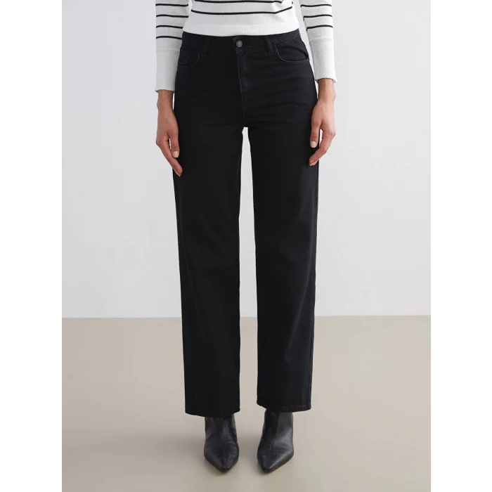 LCW Jeans Siyah Wideleg Kadın Jean Pantolon