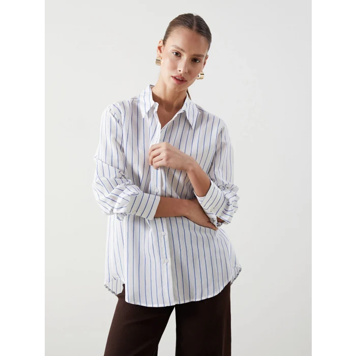 LCWAIKIKI Classic Mavi Çizgili Kadın Gömlek