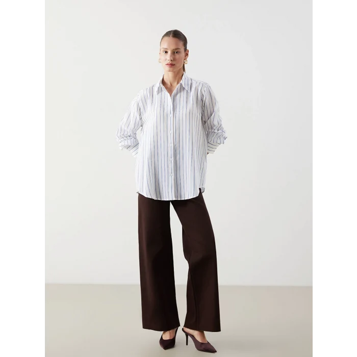 LCWAIKIKI Classic Mavi Çizgili Kadın Gömlek