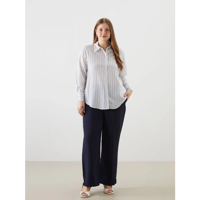 LCWAIKIKI Classic Mavi Çizgili Kadın Gömlek