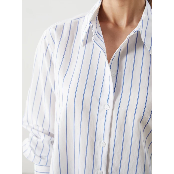 LCWAIKIKI Classic Mavi Çizgili Kadın Gömlek