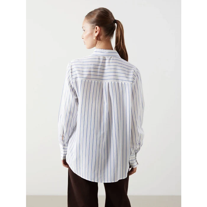 LCWAIKIKI Classic Mavi Çizgili Kadın Gömlek