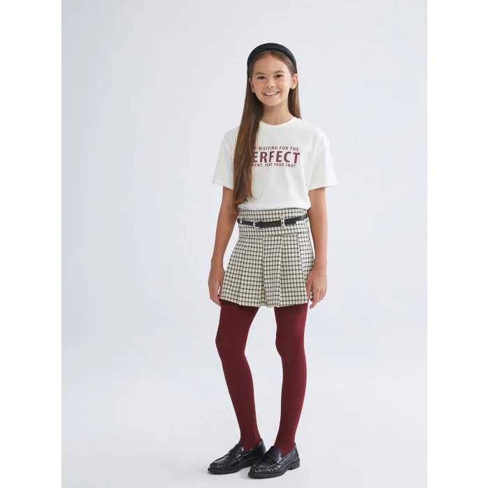 LCW Kids Bej Pileli Kız Çocuk Şort Etek