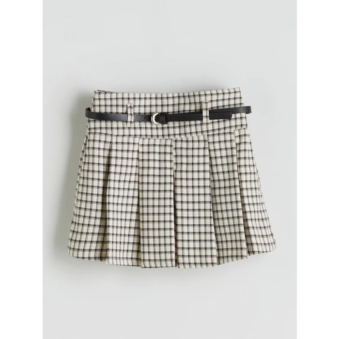 LCW Kids Bej Pileli Kız Çocuk Şort Etek