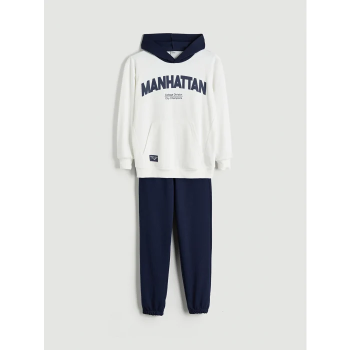 LCW Kids Ekru Kapüşonlu Erkek Çocuk Eşofman Takım