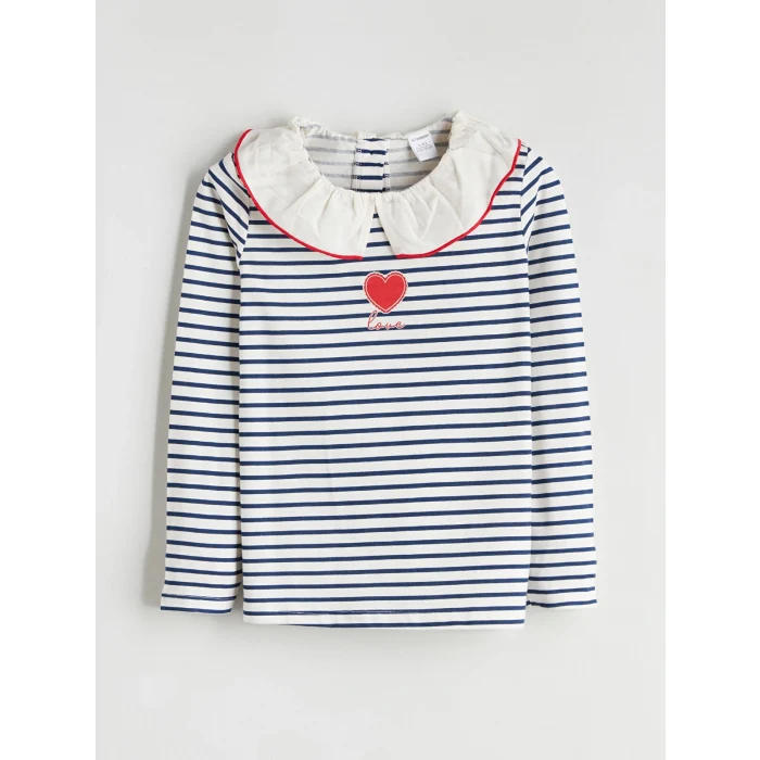 LCW Kids Lacivert Bebe Yaka Uzun Kollu Kız Çocuk Tişört 2li