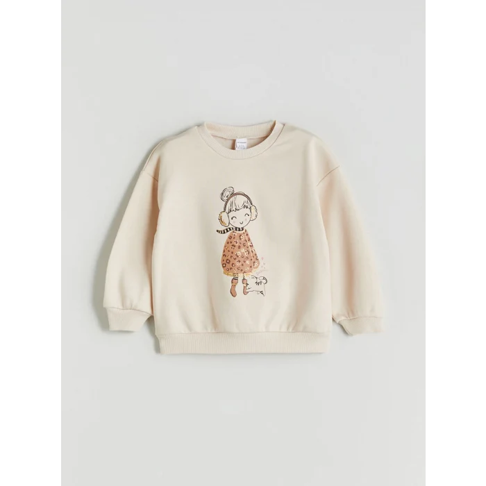 LCW Kids Bej Bisiklet Yaka Kız Çocuk Sweatshirt ve Tayt
