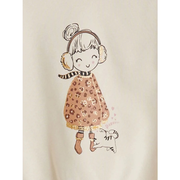 LCW Kids Bej Bisiklet Yaka Kız Çocuk Sweatshirt ve Tayt