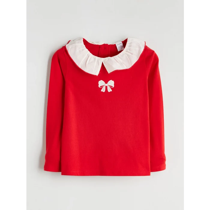 LCW Kids Lacivert Bebe Yaka Uzun Kollu Kız Çocuk Tişört 2li