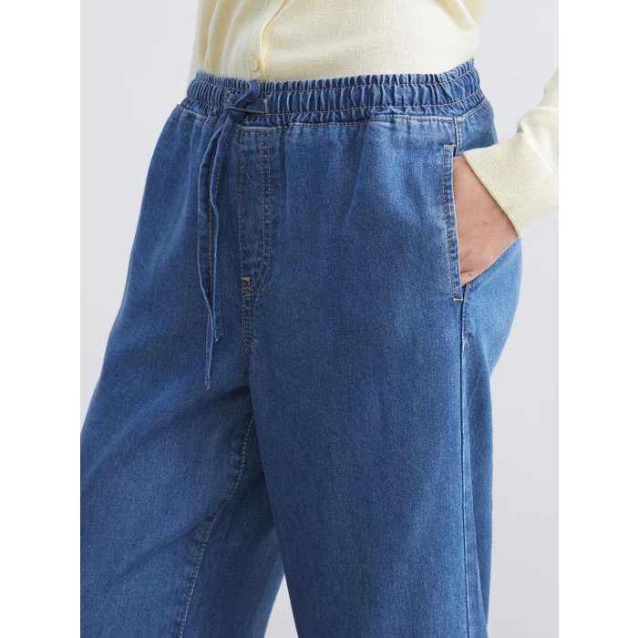 LCW Jeans Indigo Beli Lastikli Wideleg Kadın Jean Pantolon