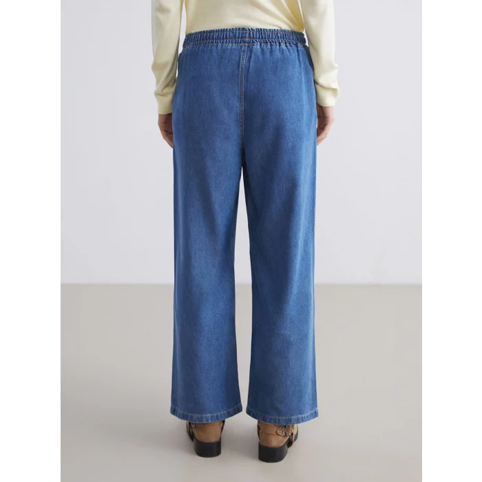 LCW Jeans Indigo Beli Lastikli Wideleg Kadın Jean Pantolon