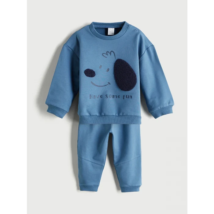 LC WAIKIKI Mavi Bisiklet Yaka Erkek Bebek Sweatshirt ve Eşofman Alt 2li