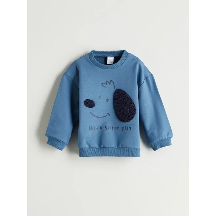 LC WAIKIKI Mavi Bisiklet Yaka Erkek Bebek Sweatshirt ve Eşofman Alt 2li