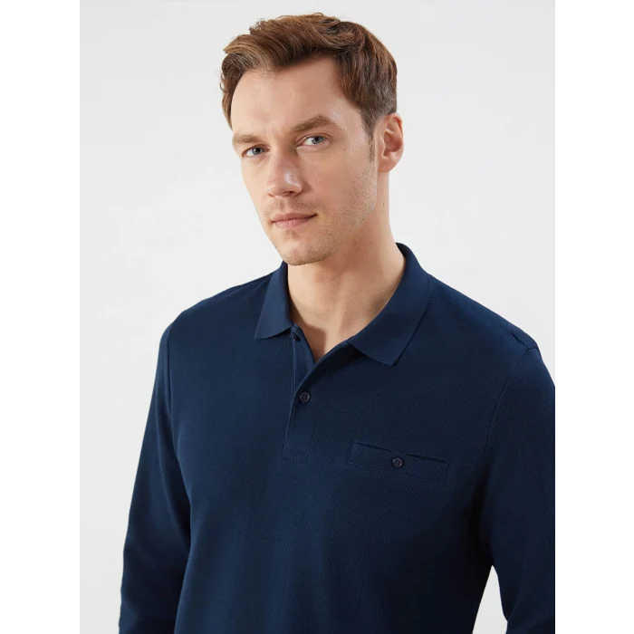 LCWAIKIKI Classic Lacivert Büyük Beden Polo Yaka Uzun Kollu Erkek Sweatshirt