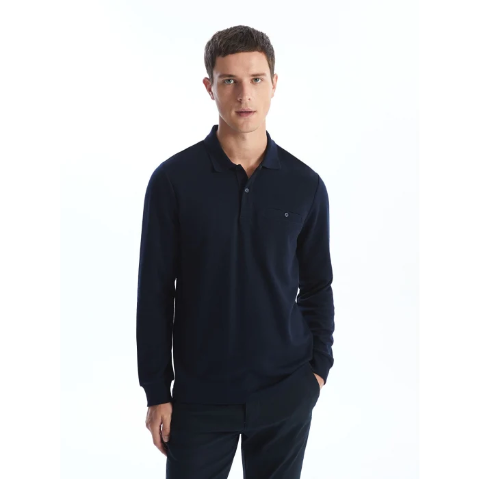 LCWAIKIKI Classic Lacivert Büyük Beden Polo Yaka Uzun Kollu Erkek Sweatshirt