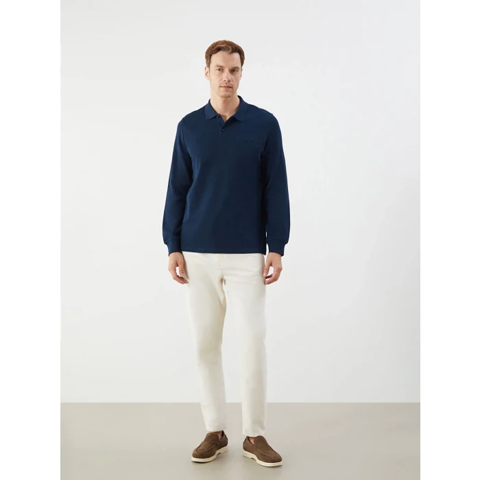 LCWAIKIKI Classic Lacivert Büyük Beden Polo Yaka Uzun Kollu Erkek Sweatshirt