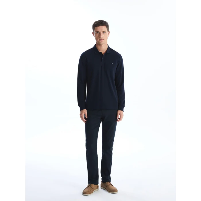 LCWAIKIKI Classic Lacivert Büyük Beden Polo Yaka Uzun Kollu Erkek Sweatshirt