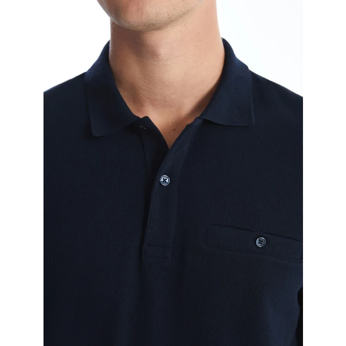 LCWAIKIKI Classic Lacivert Büyük Beden Polo Yaka Uzun Kollu Erkek Sweatshirt