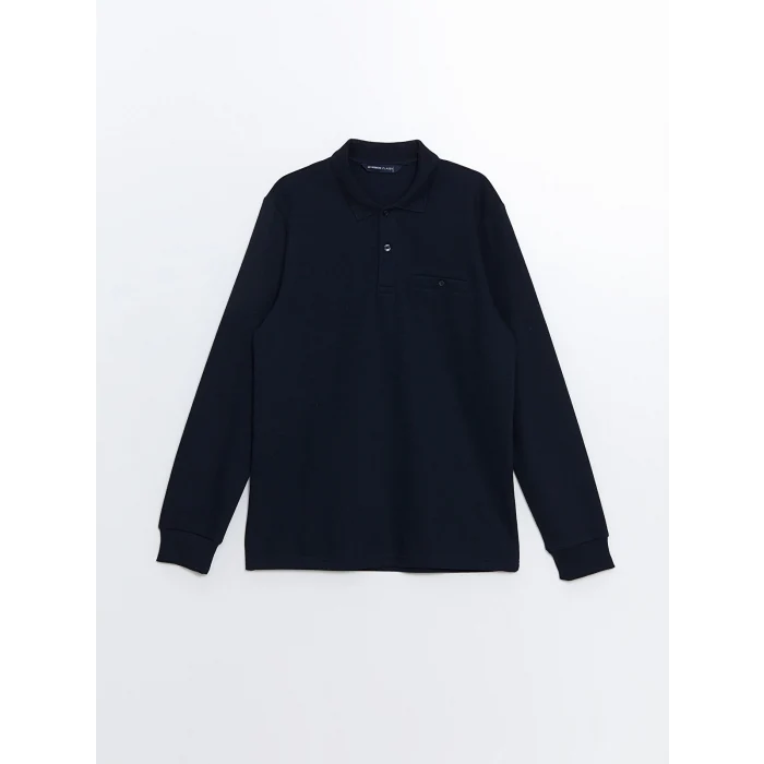 LCWAIKIKI Classic Lacivert Büyük Beden Polo Yaka Uzun Kollu Erkek Sweatshirt