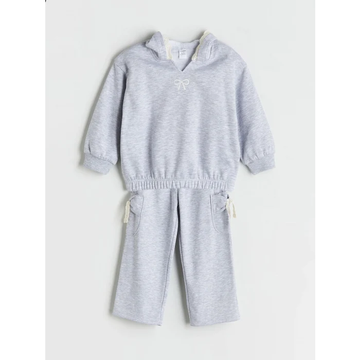 LCW Kids Gri Kapüşonlu Kız Çocuk Sweatshirt ve Eşofman Altı 2li