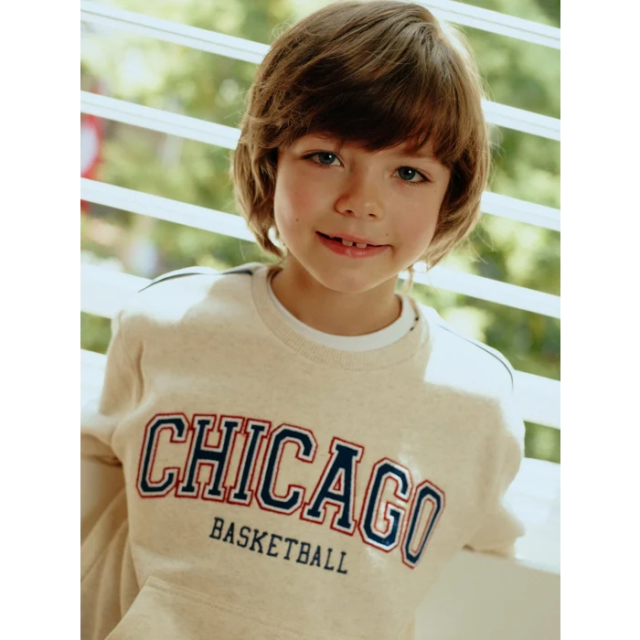 LCW Kids Ekru Chicago Nakışlı Erkek Çocuk Sweatshirt