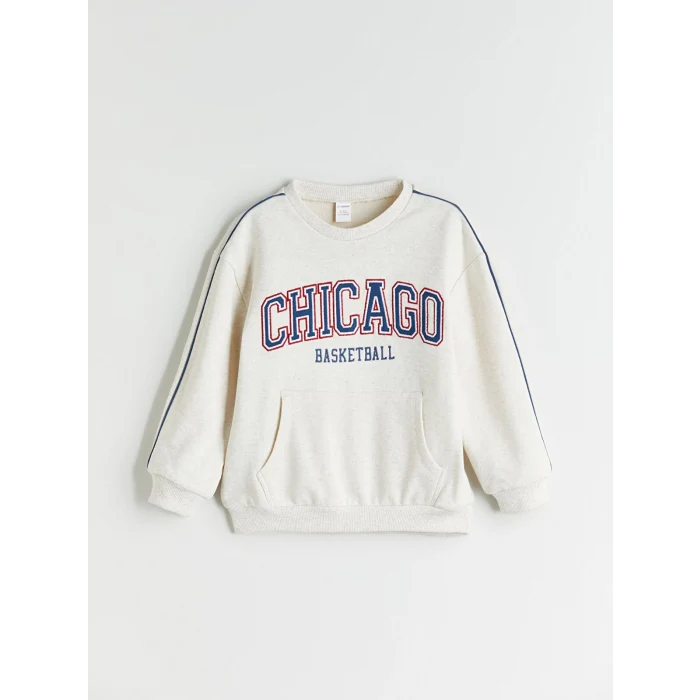 LCW Kids Ekru Chicago Nakışlı Erkek Çocuk Sweatshirt