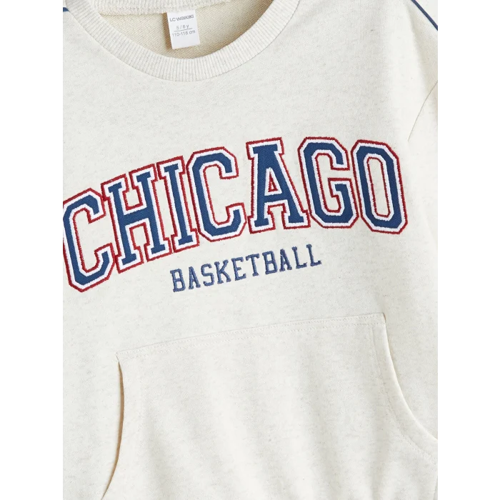 LCW Kids Ekru Chicago Nakışlı Erkek Çocuk Sweatshirt