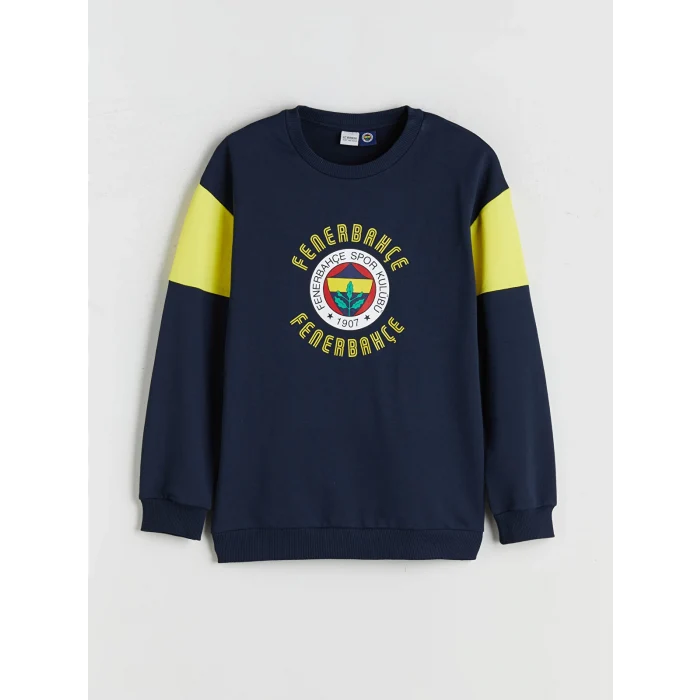 LCW Kids Lacivert Bisiklet Yaka Baskılı Erkek Çocuk Sweatshirt