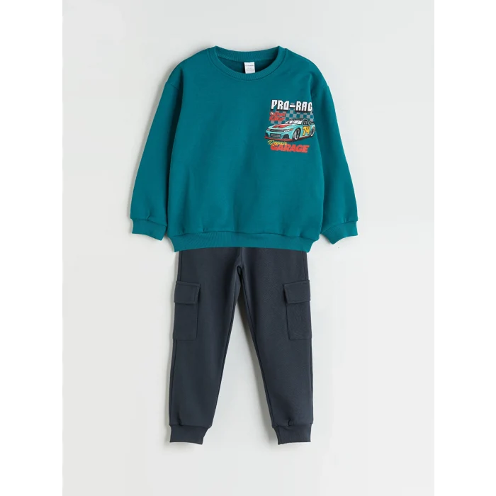 LCW Kids Yeşil Baskılı Erkek Çocuk Sweatshirt ve Eşofman Alt 2li