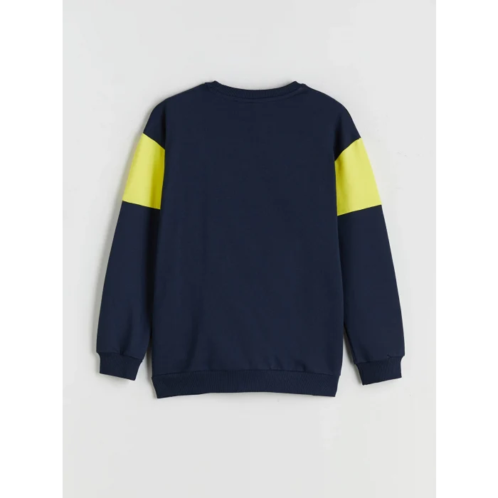 LCW Kids Lacivert Bisiklet Yaka Baskılı Erkek Çocuk Sweatshirt