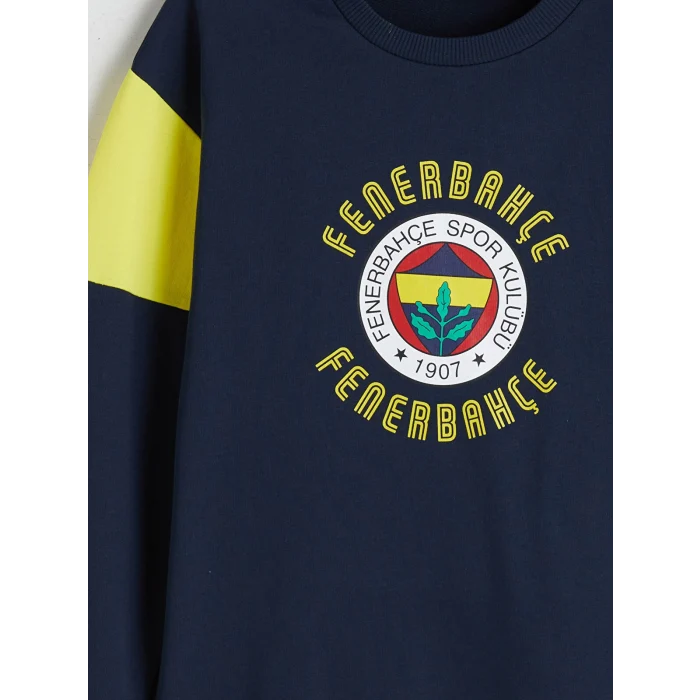 LCW Kids Lacivert Bisiklet Yaka Baskılı Erkek Çocuk Sweatshirt