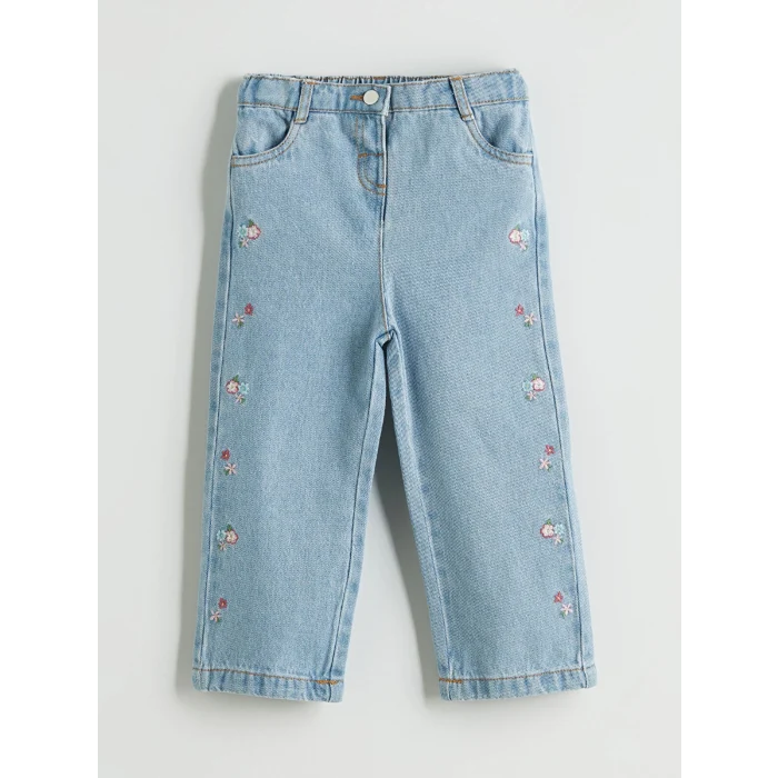 LCW Kids Mavi Çiçek Nakışlı Kız Çocuk Jean Pantolon