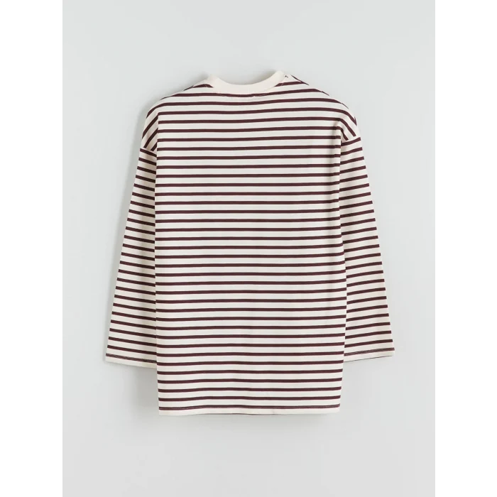 LCW Modest Mürdüm Bisiklet Yaka Çizgili Kadın Sweatshirt Tunik