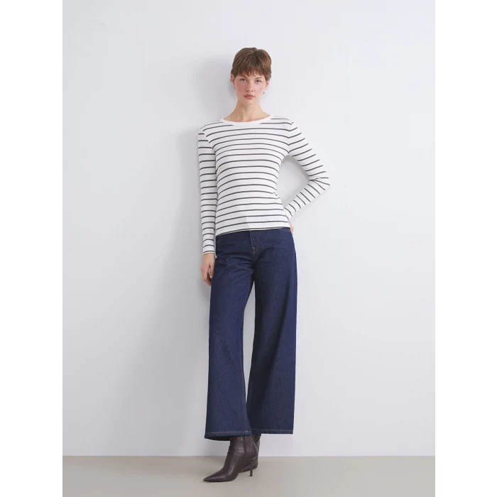 LCWAIKIKI Classic Haki Bisiklet Yaka Çizgili Kadın Body