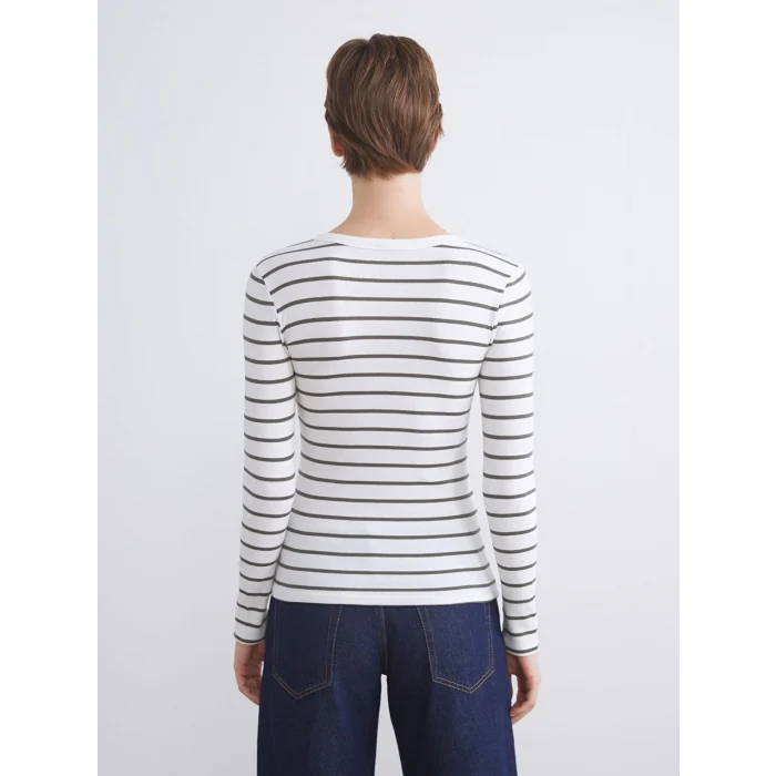 LCWAIKIKI Classic Haki Bisiklet Yaka Çizgili Kadın Body