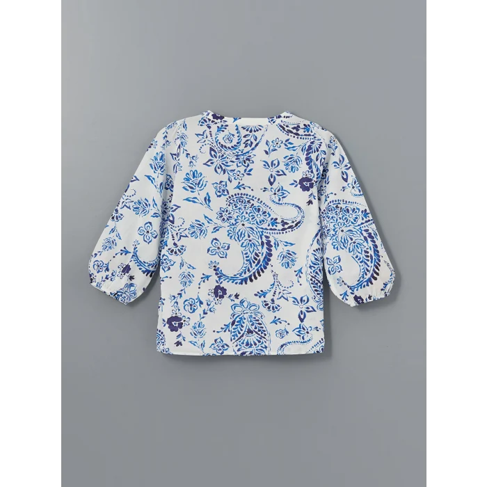 LCWAIKIKI Classic Mavi Kaçık Yaka Çiçekli Kadın Bluz