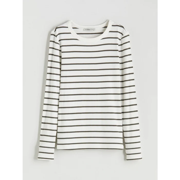 LCWAIKIKI Classic Haki Bisiklet Yaka Çizgili Kadın Body