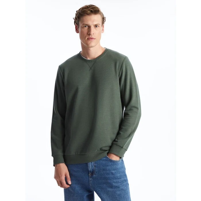 LCWAIKIKI Classic Yeşil Bisiklet Yaka Uzun Kollu Erkek Sweatshirt