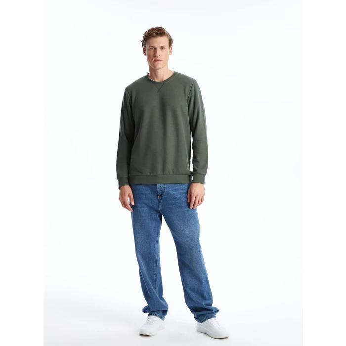 LCWAIKIKI Classic Yeşil Bisiklet Yaka Uzun Kollu Erkek Sweatshirt