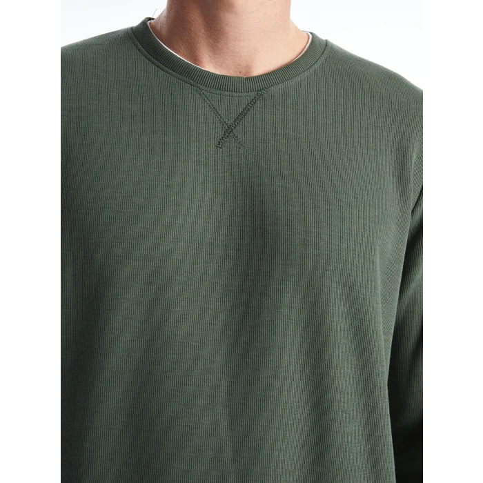 LCWAIKIKI Classic Yeşil Bisiklet Yaka Uzun Kollu Erkek Sweatshirt